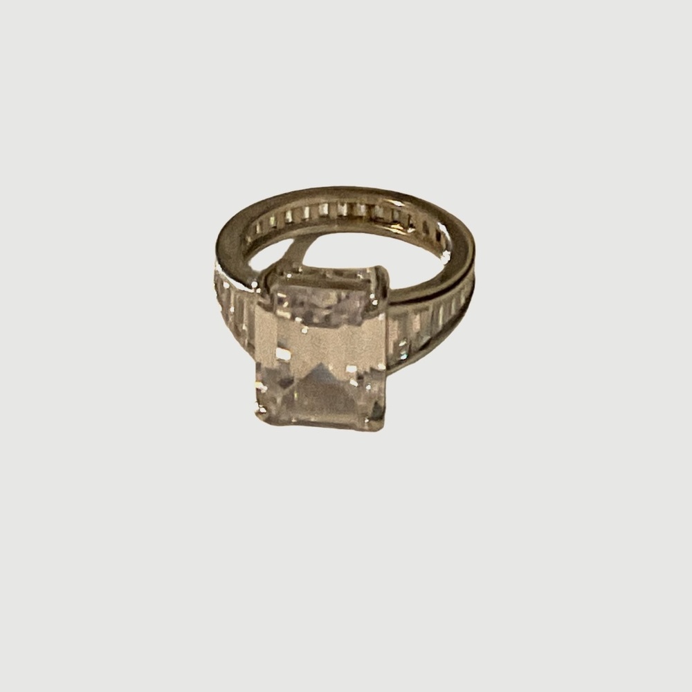 HSN Simulated Diamond Ring/ Engagement/ Sparkles/ Platinum Plated